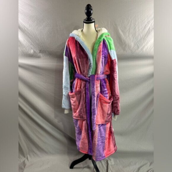The Oodie Sherpa Robe Multi Stripe NWT - Picture 6 of 12